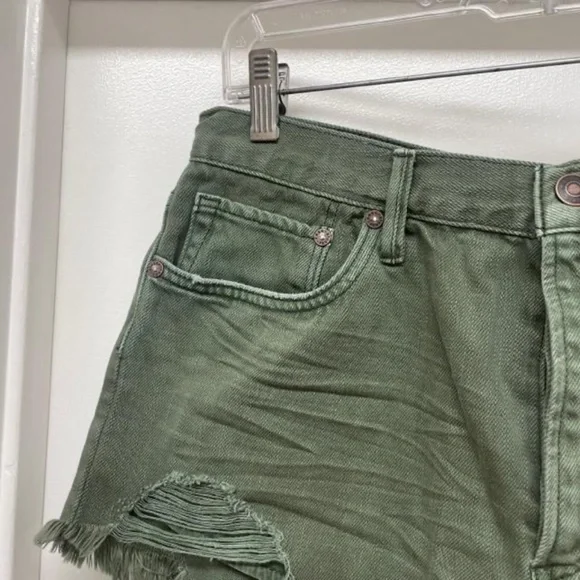 NWT $68 We The Free People Sage Green Distressed Hi-Rise Shorts - Picture 4 of 11
